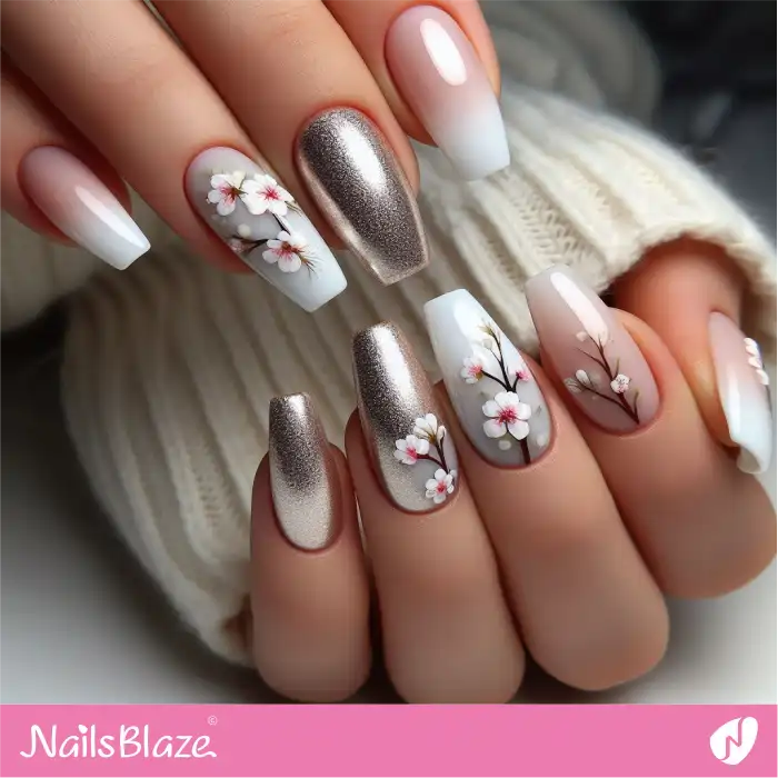 Elegant Nails with Cherry Blossom Design | Spring Nails - NB3863